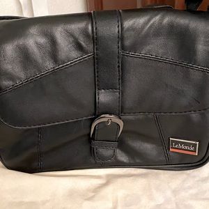 Le Monde Napa Leather Black Crossbody Buckle Bag Purse